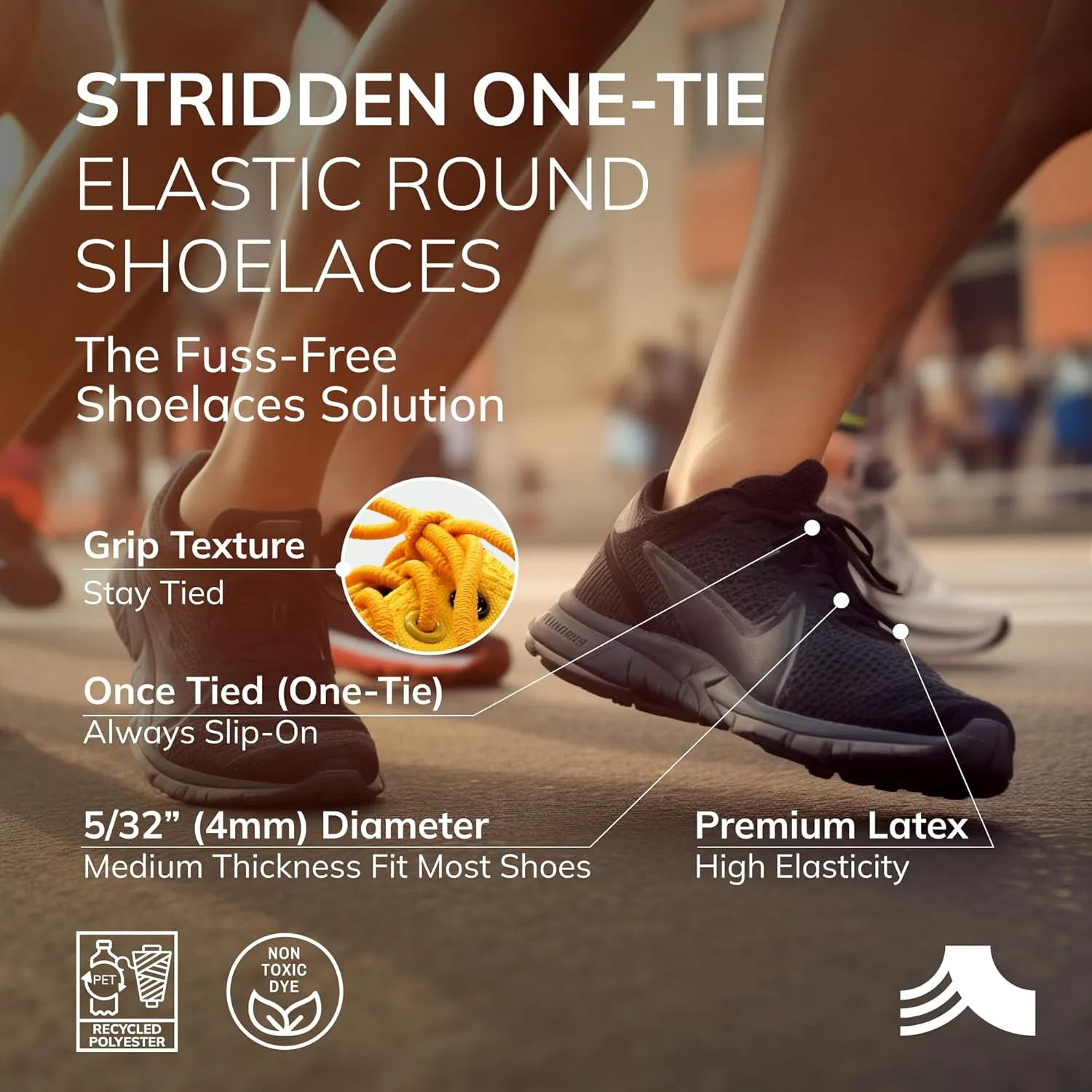 1 Pair One-Tie Elastic Round Shoelaces for Sneakers Boots, Eco-Positive Stretch Lace Turns Shoes Into Slip-Ons/NoTie