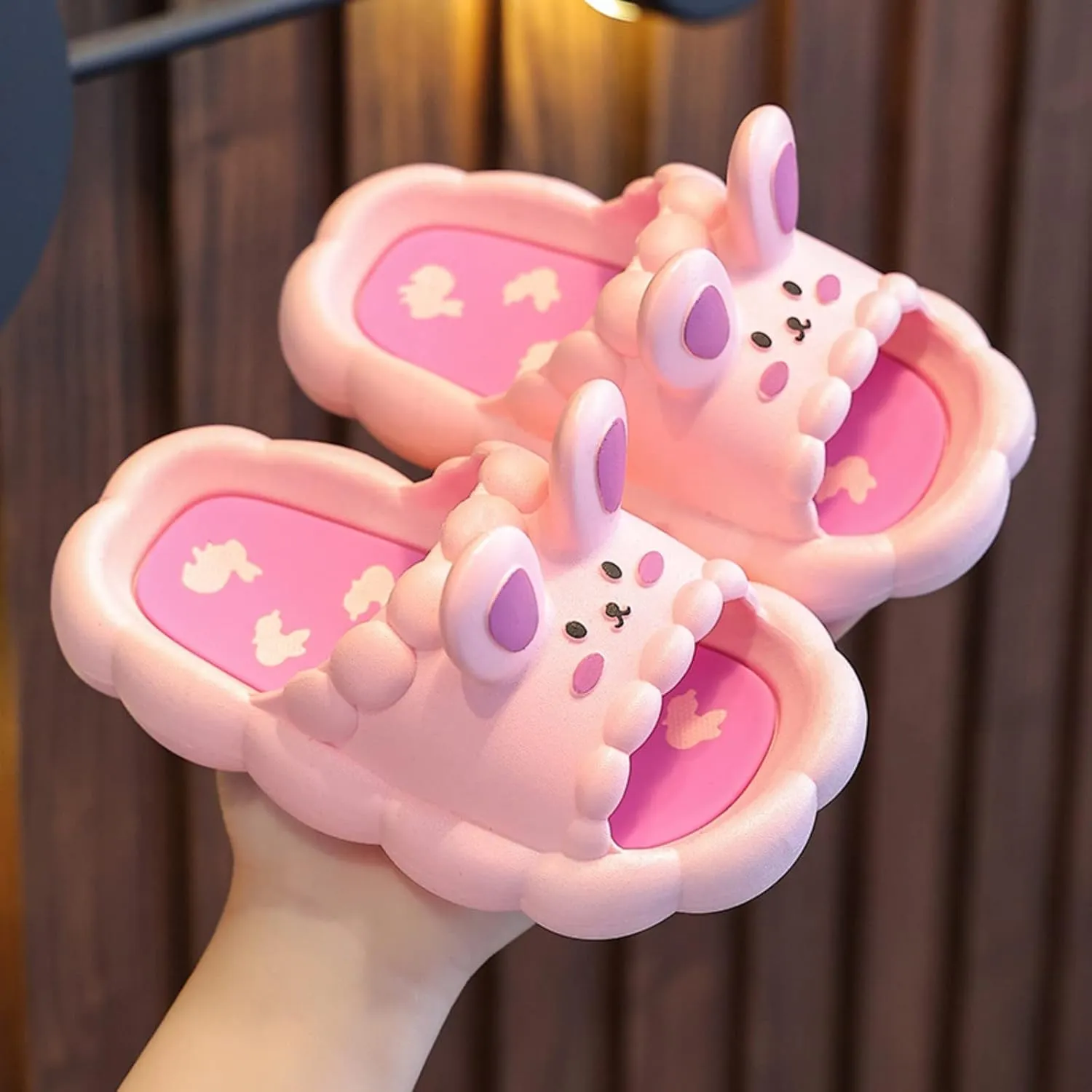 2 to 13 Years Big Girl's Cute Cartoon Bunny Slippers Soft Lightweight Kids Flip Flops Comfy Shower Beach Shoes, Yellow