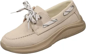 2025 Women's Canvas Slip On Shoes Lace Up Sneakers Slip On Low Top Arch Support Walking Loafers Orthopedic Non Slip Closed Toe Running Casual Boat Shoes Soft Tennis Shoe for Daily Wear