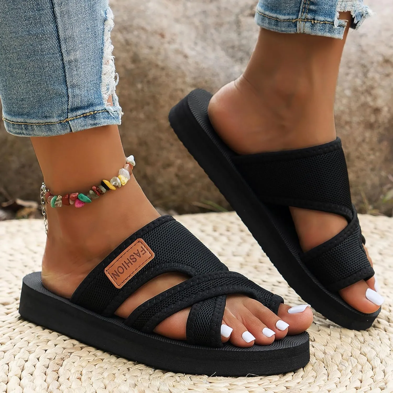 2025 Women's Summer Sandals Extra Wide Mesh Slides, Orthopedic Support Airflow Design Beach Walking Shoes