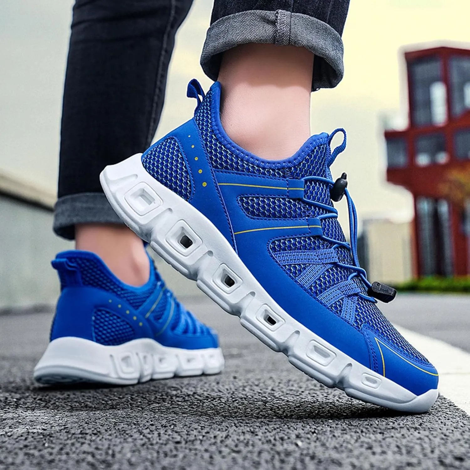 Athletic Fashion Sneakers for Men Breathable Elastic Fly Woven Mesh Sneaker Men's Lightweight Cushion Sneakers