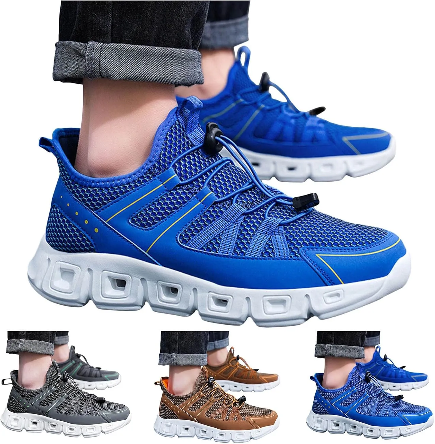 Athletic Fashion Sneakers for Men Breathable Elastic Fly Woven Mesh Sneaker Men's Lightweight Cushion Sneakers