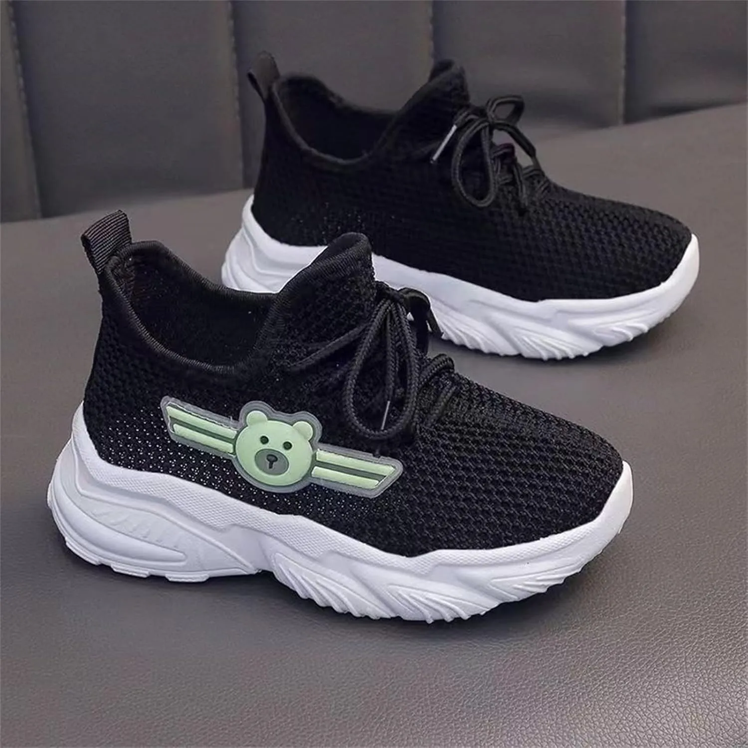 Big Kids Boys Mesh Sneaker Breathable Running Sport Shoes Childrens Lace-Up Bear Non Slip Shoes Light Comfy Casual