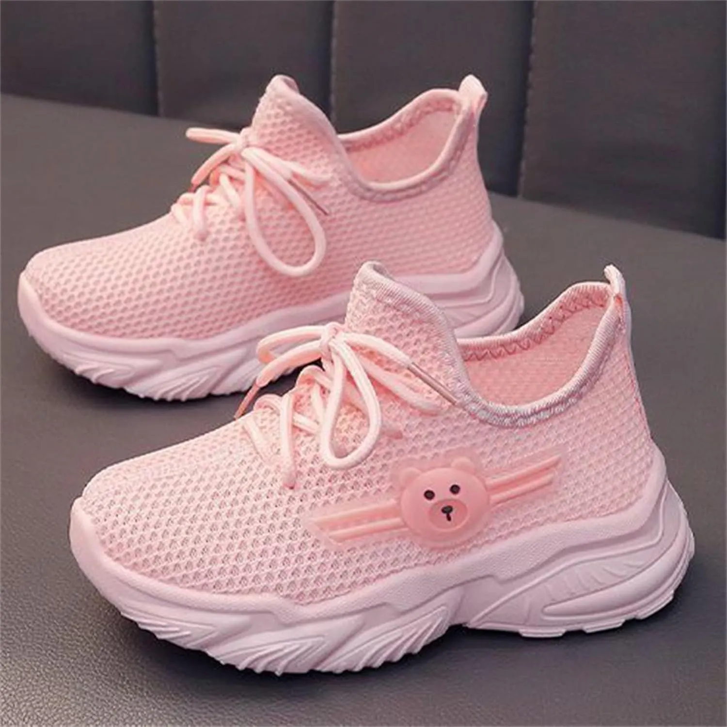 Big Kids Boys Mesh Sneaker Breathable Running Sport Shoes Childrens Lace-Up Bear Non Slip Shoes Light Comfy Casual