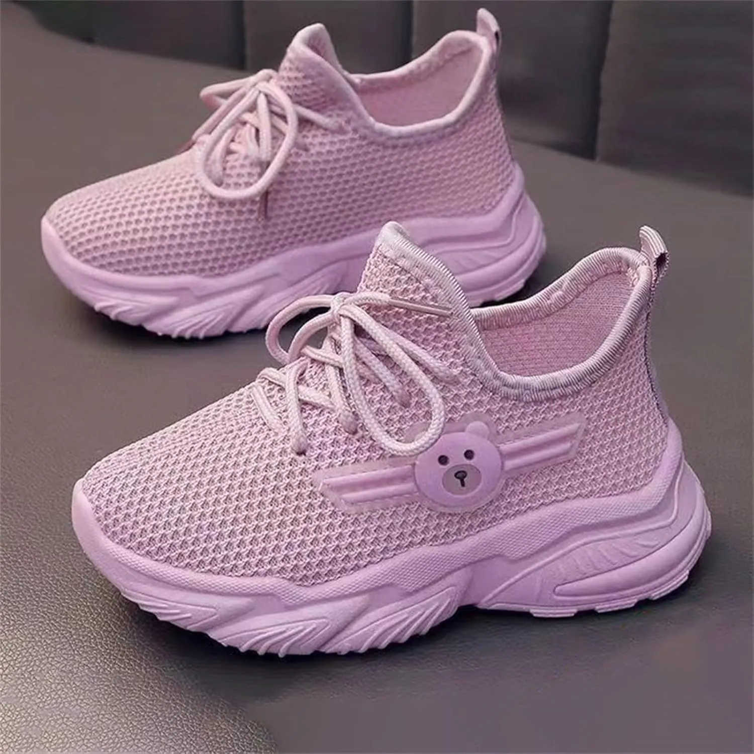 Big Kids Boys Mesh Sneaker Breathable Running Sport Shoes Childrens Lace-Up Bear Non Slip Shoes Light Comfy Casual