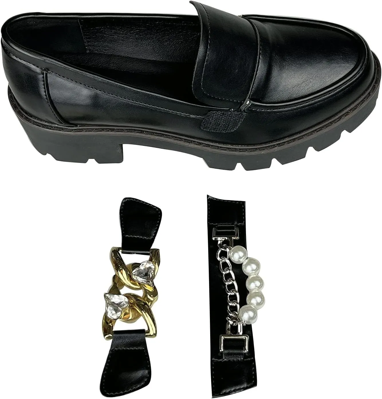 Black Loafers Women Penny Slip ons Comfortable Dressy Leather Lug Sole Loafer Shoes Work Replaceable Chains
