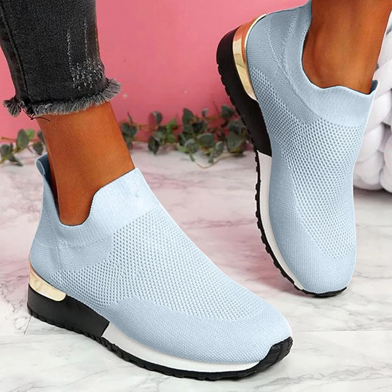 Black Platform Tennis Shoes for Women Slip On Sneakers Women Arch Support Platform Womens Casual Shoes Slip Ons with Arch Support Women's Sneakers Womens Black Sneakers Size 7w