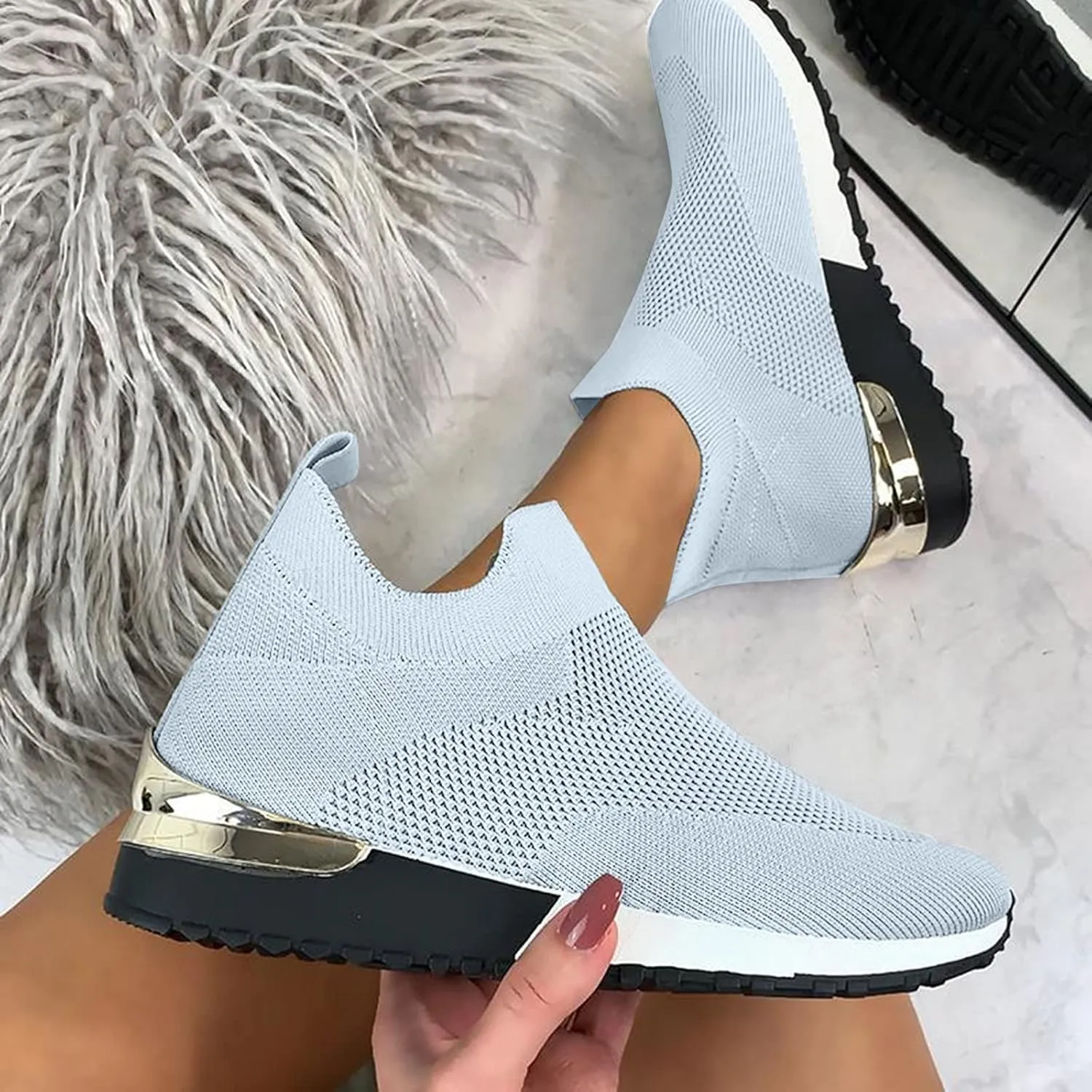 Black Platform Tennis Shoes for Women Slip On Sneakers Women Arch Support Platform Womens Casual Shoes Slip Ons with Arch Support Women's Sneakers Womens Black Sneakers Size 7w