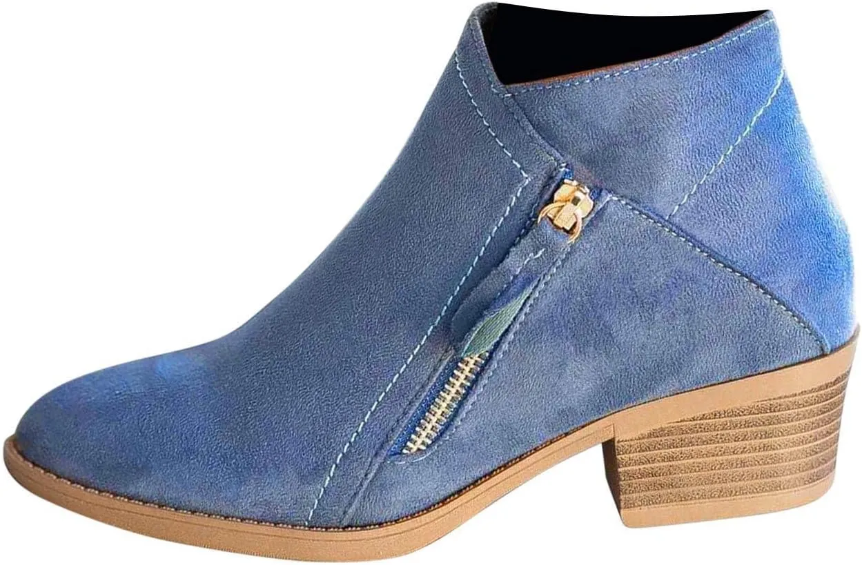 Boots for Women Ankle Booties 2022 Fall Fashion Side Zipper Pointed Toe Block Chunky Mid Heel Boots Solid Slip on Casual Comfy Ladies Shoes