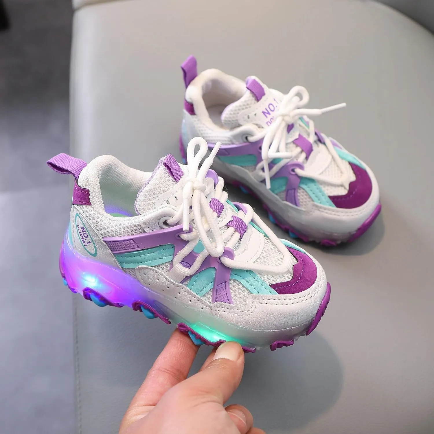 Breathable Lace Light up Sneakers for Kids Toddler Ankle Outdoor Running Sport Non Slip Shoes Lightweight Comfy Fashion