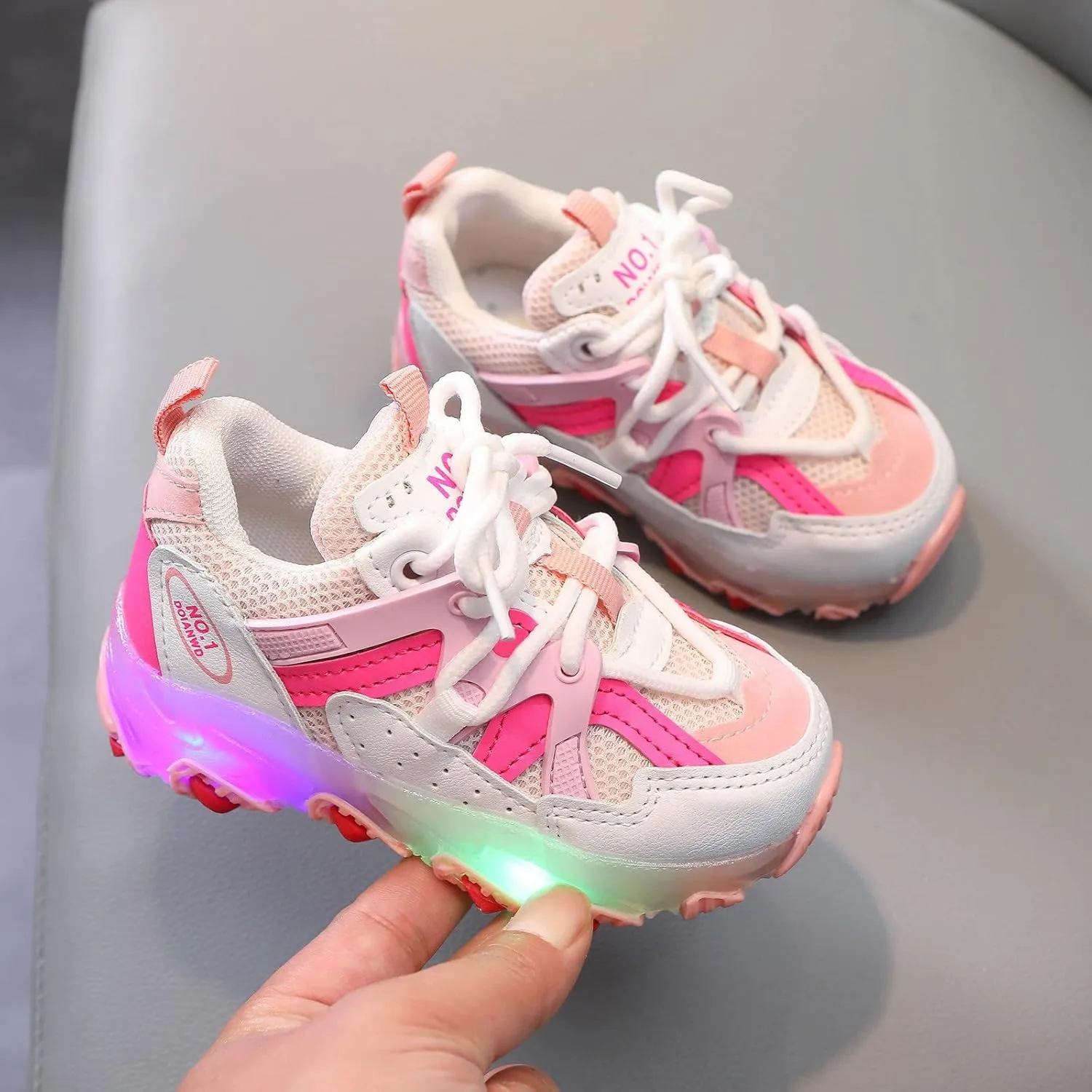 Breathable Lace Light up Sneakers for Kids Toddler Ankle Outdoor Running Sport Non Slip Shoes Lightweight Comfy Fashion