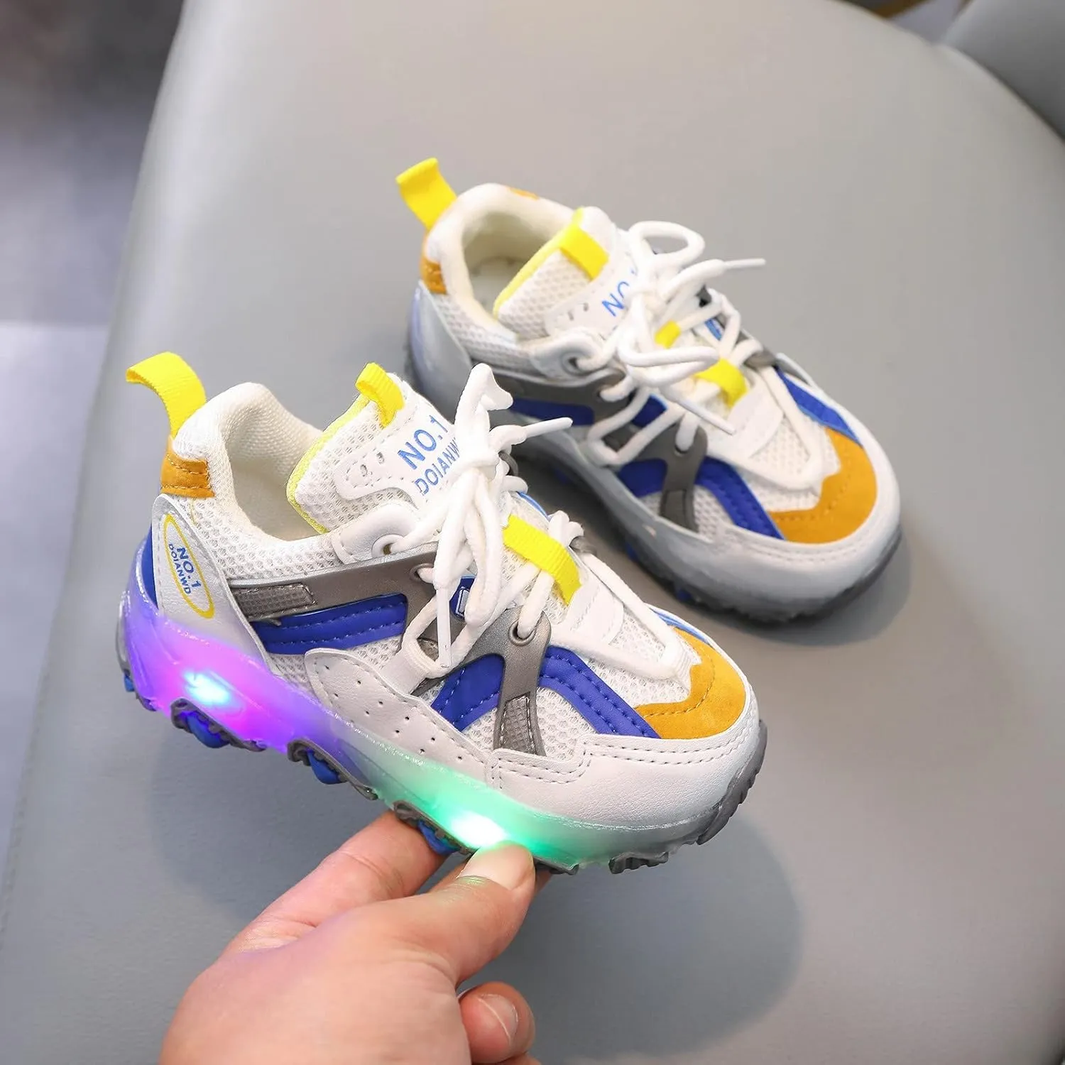 Breathable Lace Light up Sneakers for Kids Toddler Ankle Outdoor Running Sport Non Slip Shoes Lightweight Comfy Fashion