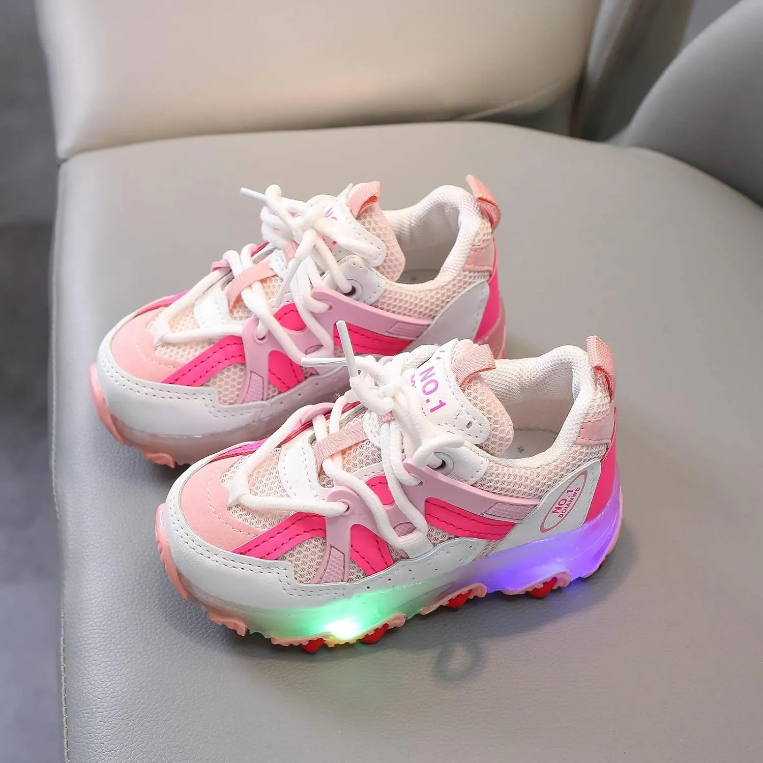 Breathable Lace Light up Sneakers for Kids Toddler Ankle Outdoor Running Sport Non Slip Shoes Lightweight Comfy Fashion