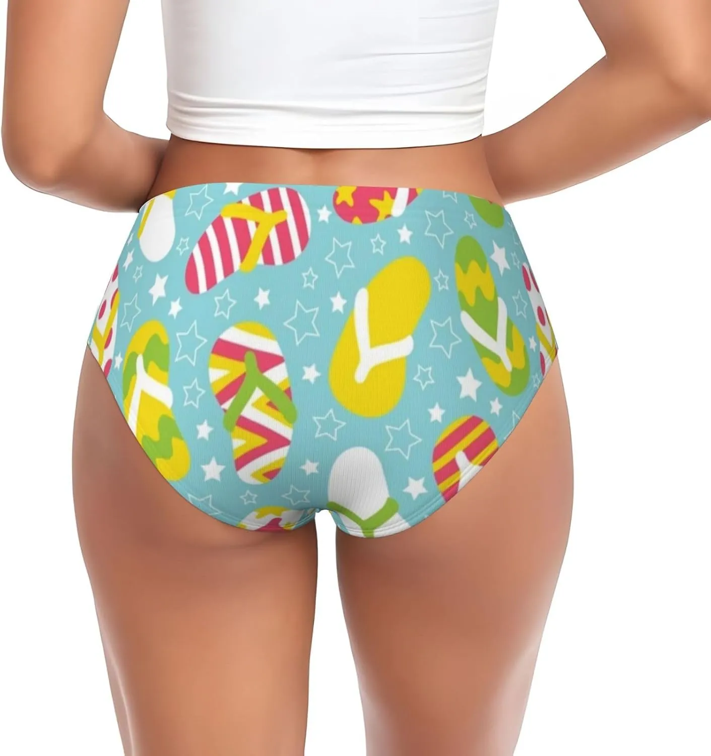 Colorful Flip Flops Stars Women'S Brief Stretchy Underwear Breathable Hipster Panties For Ladies
