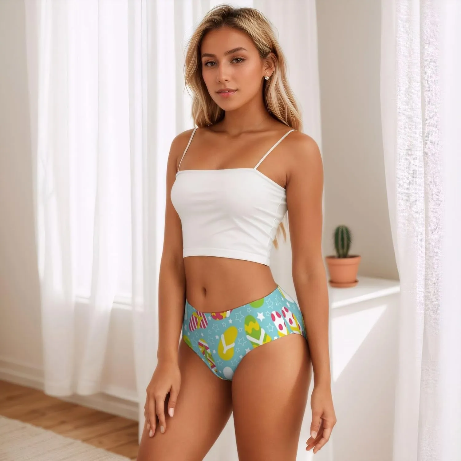 Colorful Flip Flops Stars Women'S Brief Stretchy Underwear Breathable Hipster Panties For Ladies