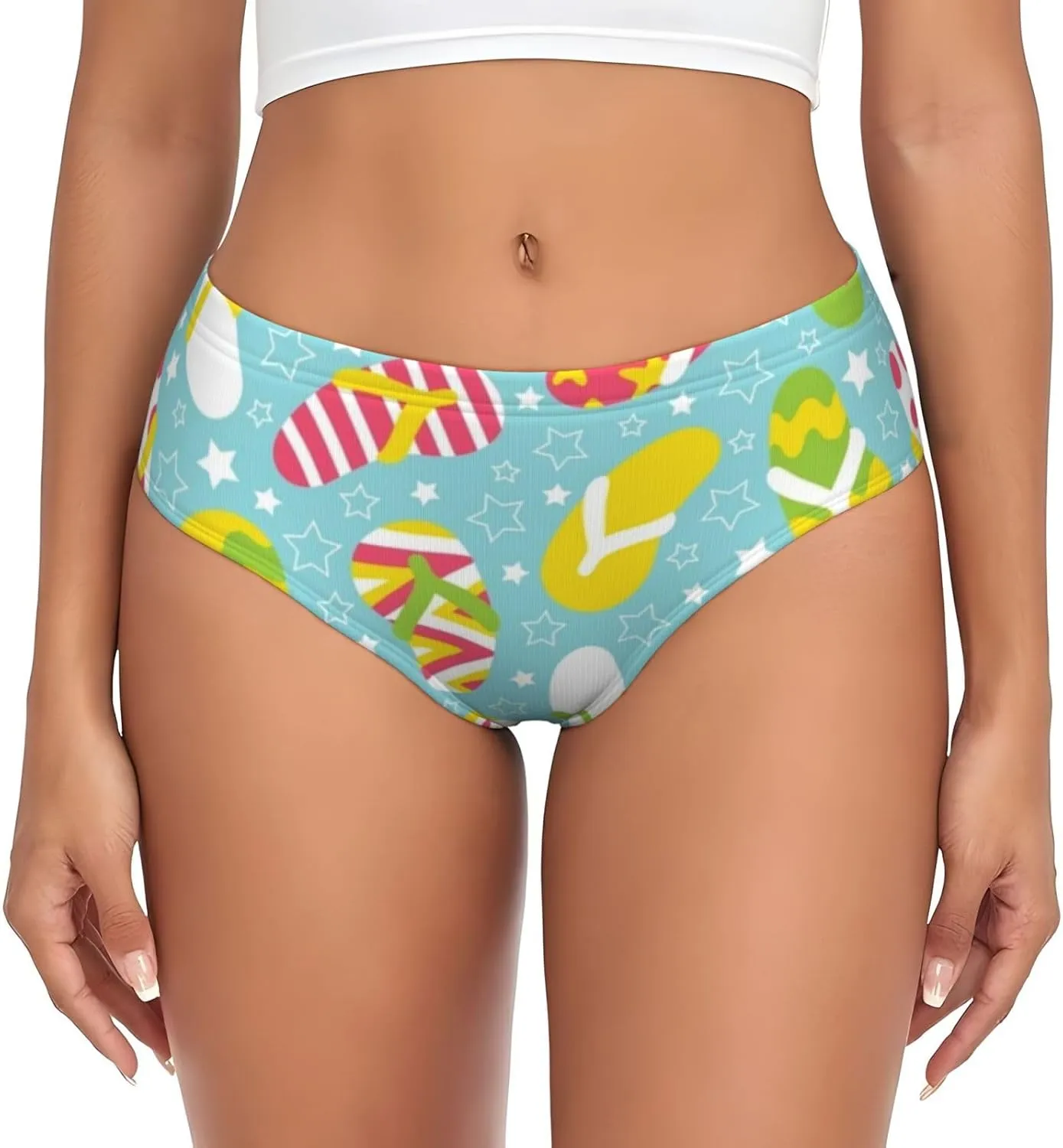 Colorful Flip Flops Stars Women'S Brief Stretchy Underwear Breathable Hipster Panties For Ladies