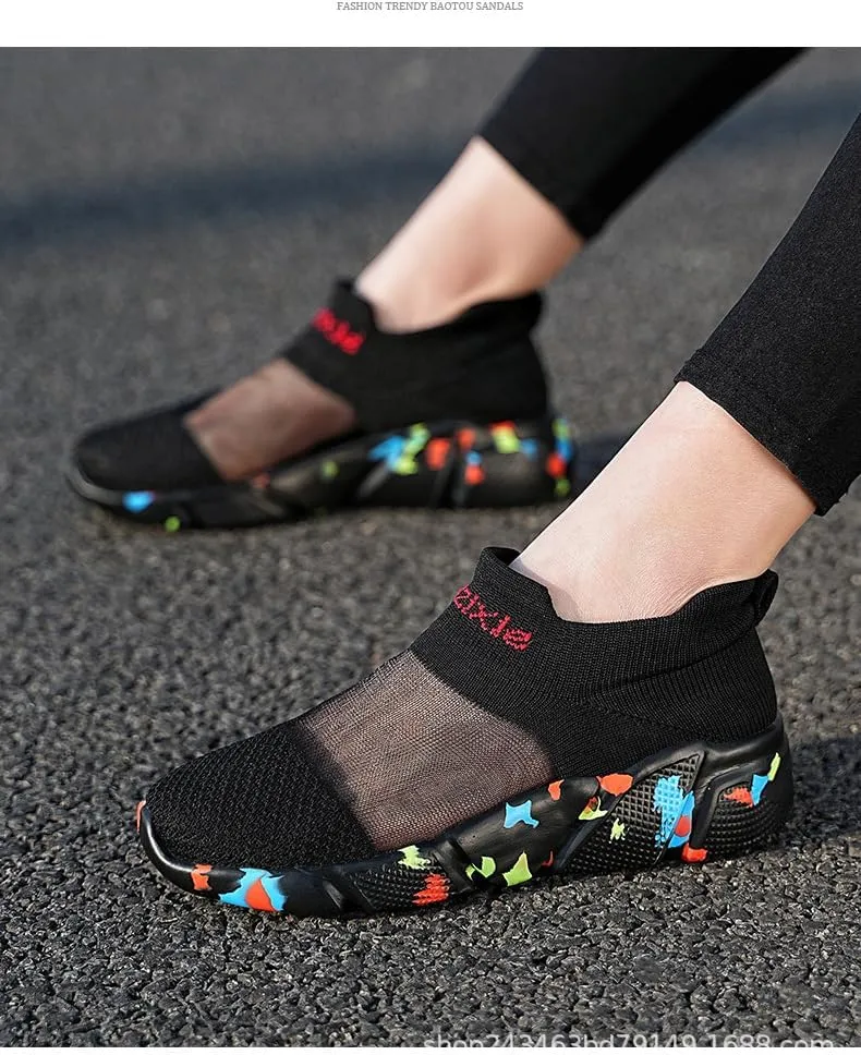DESESE Men's Transparent Mesh Lightweight Socks Sneakers Breathable Knitted Casual Sneakers Arch Support Non-Slip Loafers,Summer Slip-on Walking Shoes