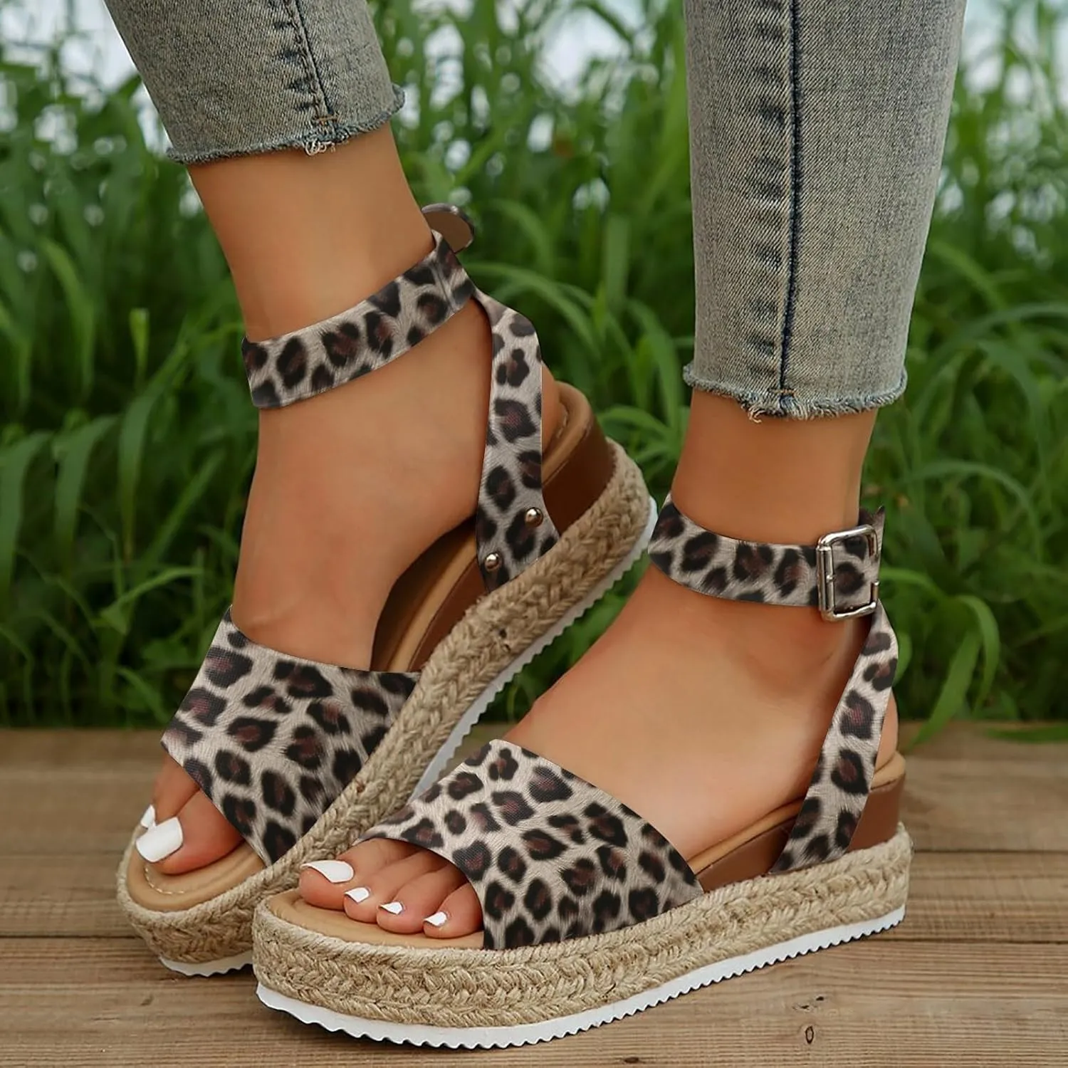 Eduavar Platform Sandals Women, Womens Sandals Elegant Buckle Ankle Strap Comfortable Espadrilles Platform Casual Sandals