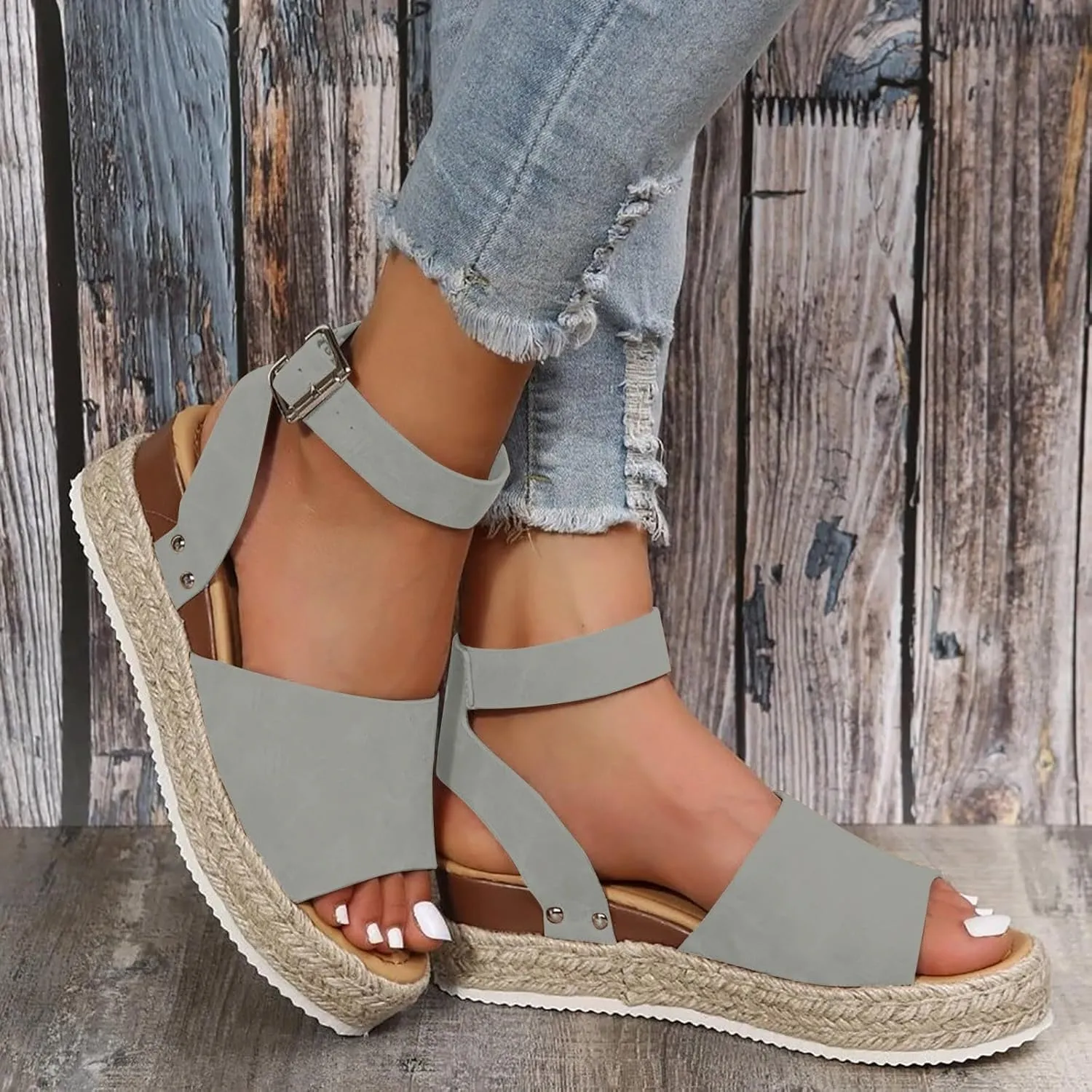 Eduavar Platform Sandals Women, Womens Sandals Elegant Buckle Ankle Strap Comfortable Espadrilles Platform Casual Sandals
