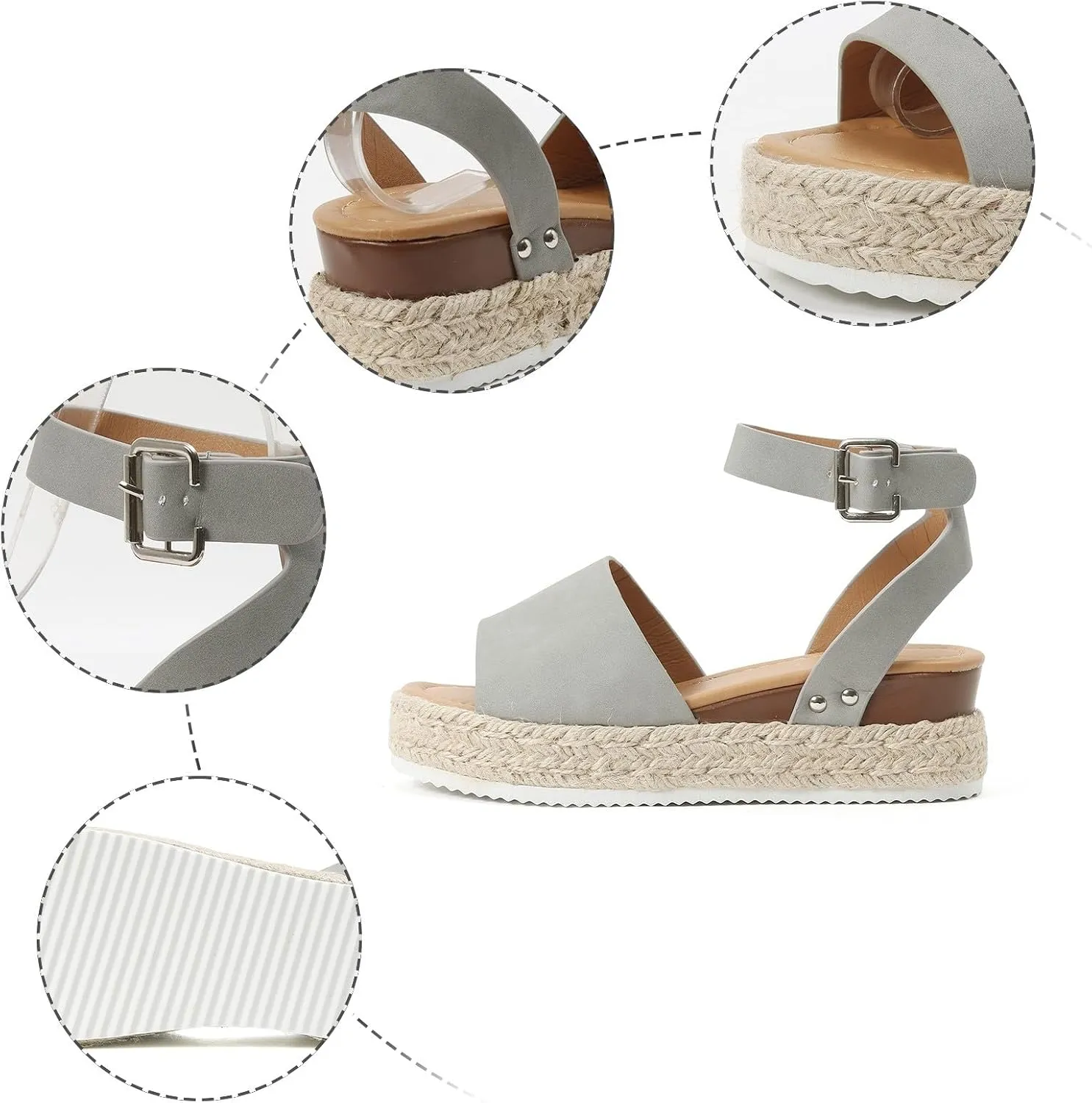 Eduavar Platform Sandals Women, Womens Sandals Elegant Buckle Ankle Strap Comfortable Espadrilles Platform Casual Sandals