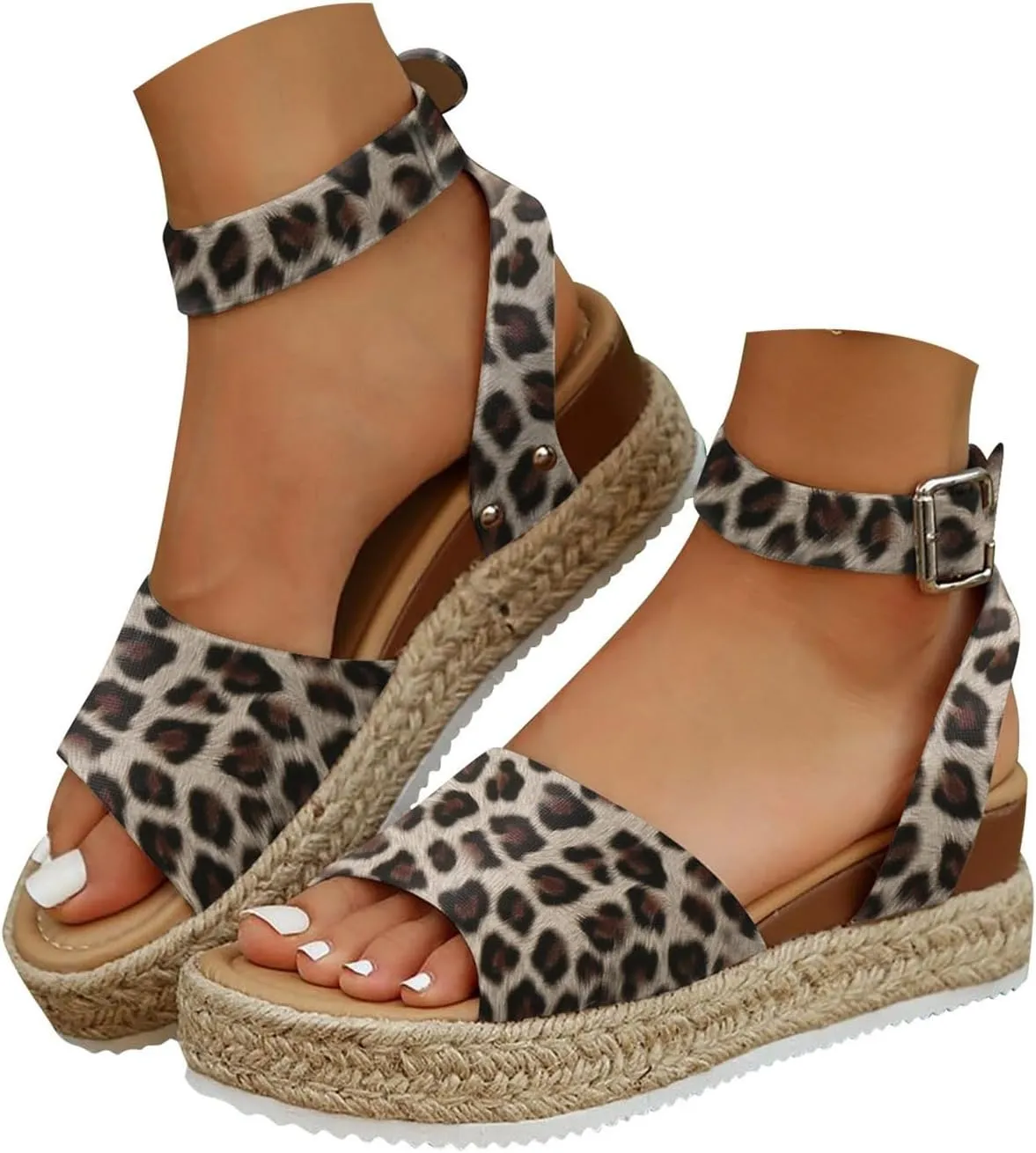 Eduavar Platform Sandals Women, Womens Sandals Elegant Buckle Ankle Strap Comfortable Espadrilles Platform Casual Sandals