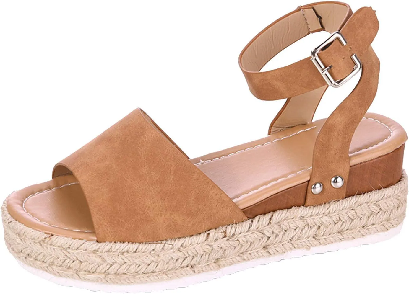 Eduavar Platform Sandals Women, Womens Sandals Elegant Buckle Ankle Strap Comfortable Espadrilles Platform Casual Sandals