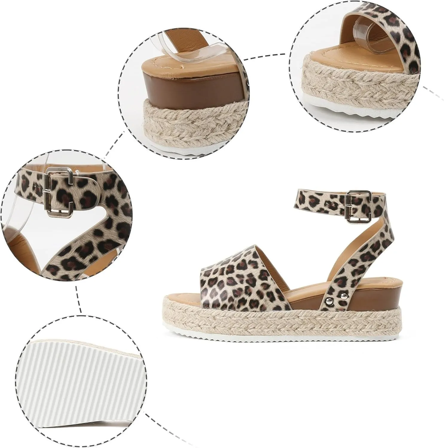 Eduavar Platform Sandals Women, Womens Sandals Elegant Buckle Ankle Strap Comfortable Espadrilles Platform Casual Sandals