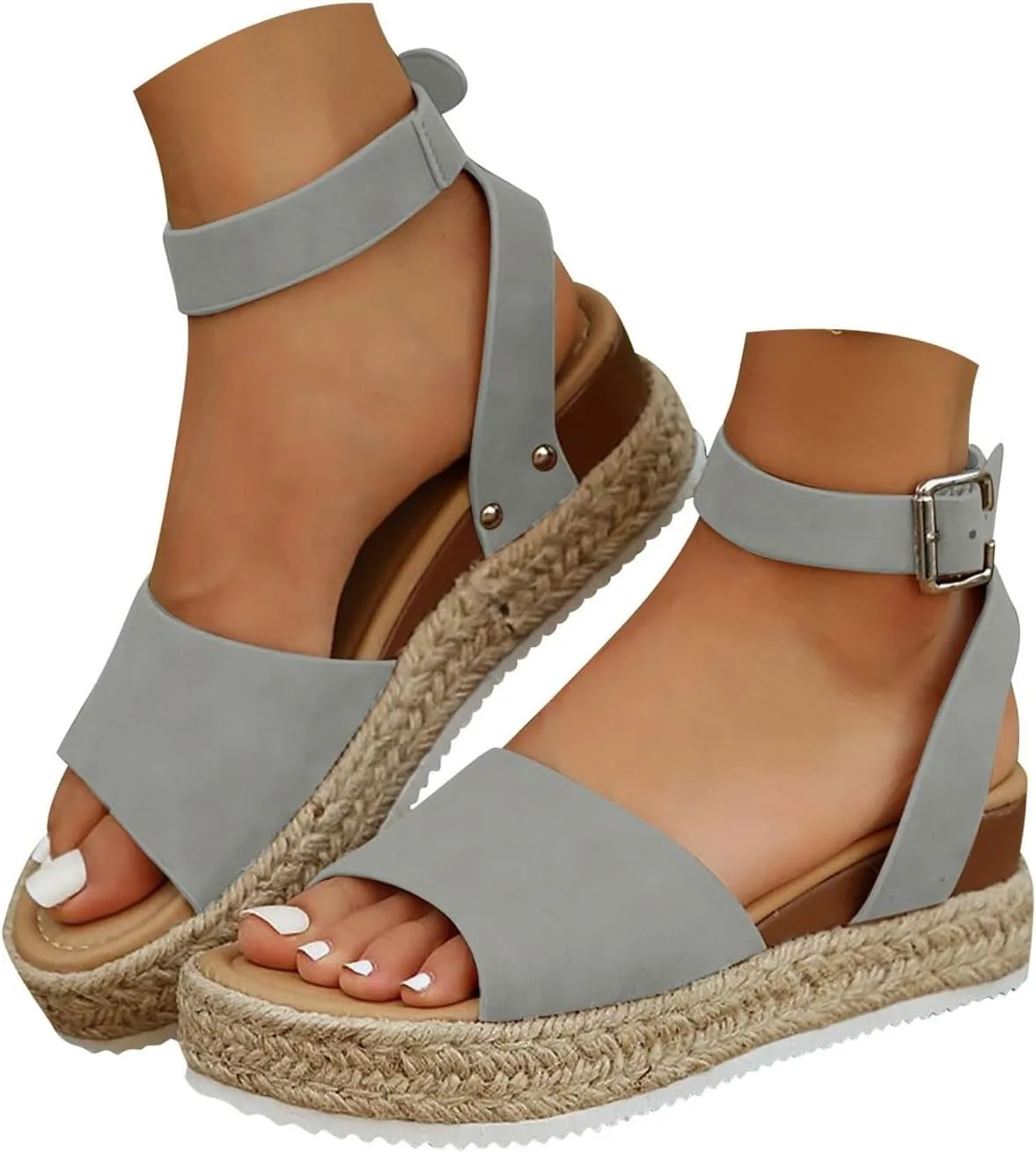 Eduavar Platform Sandals Women, Womens Sandals Elegant Buckle Ankle Strap Comfortable Espadrilles Platform Casual Sandals