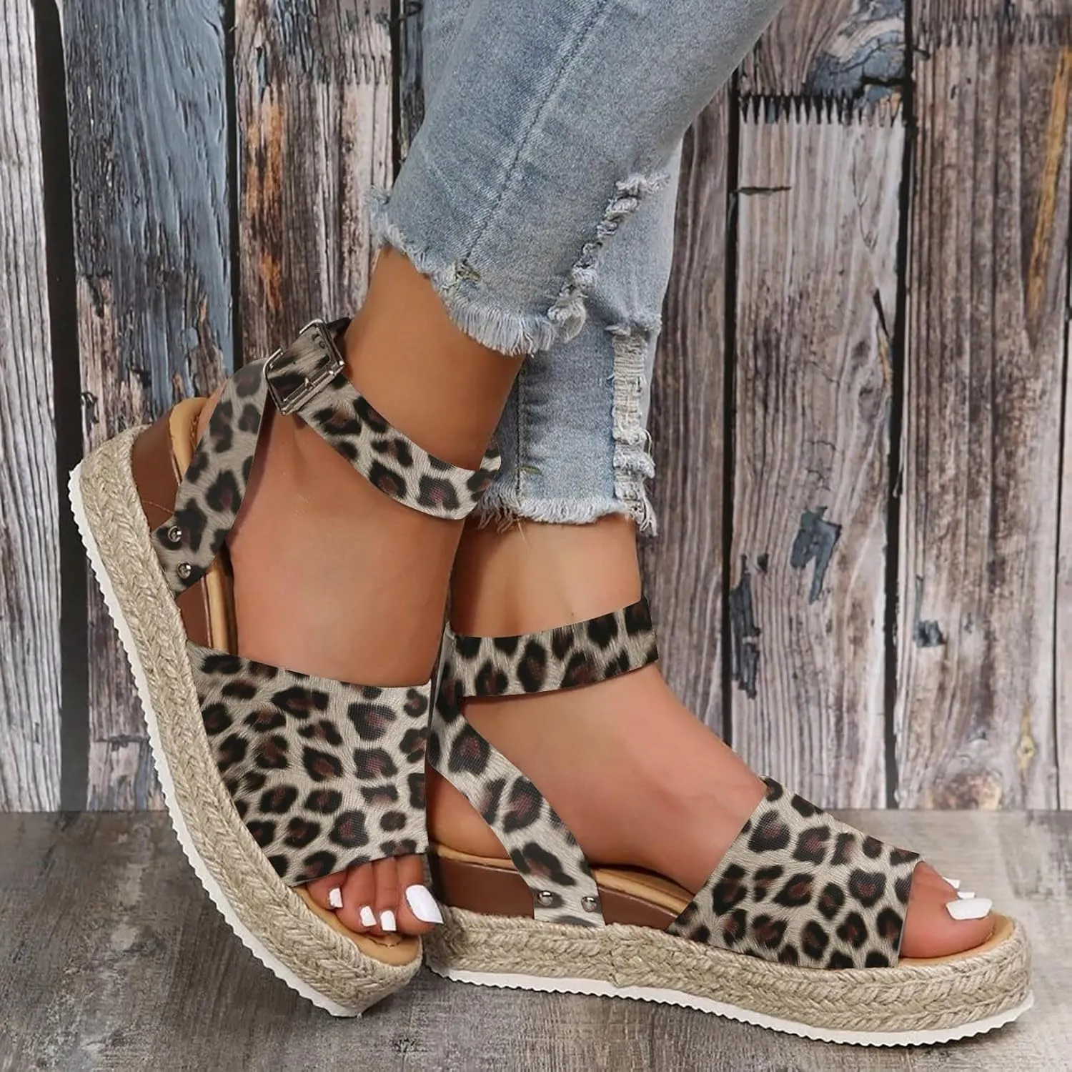 Eduavar Platform Sandals Women, Womens Sandals Elegant Buckle Ankle Strap Comfortable Espadrilles Platform Casual Sandals