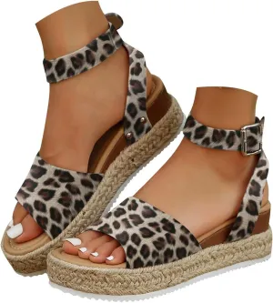 Eduavar Platform Sandals Women, Womens Sandals Elegant Buckle Ankle Strap Comfortable Espadrilles Platform Casual Sandals