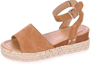 Eduavar Platform Sandals Women, Womens Sandals Elegant Buckle Ankle Strap Comfortable Espadrilles Platform Casual Sandals