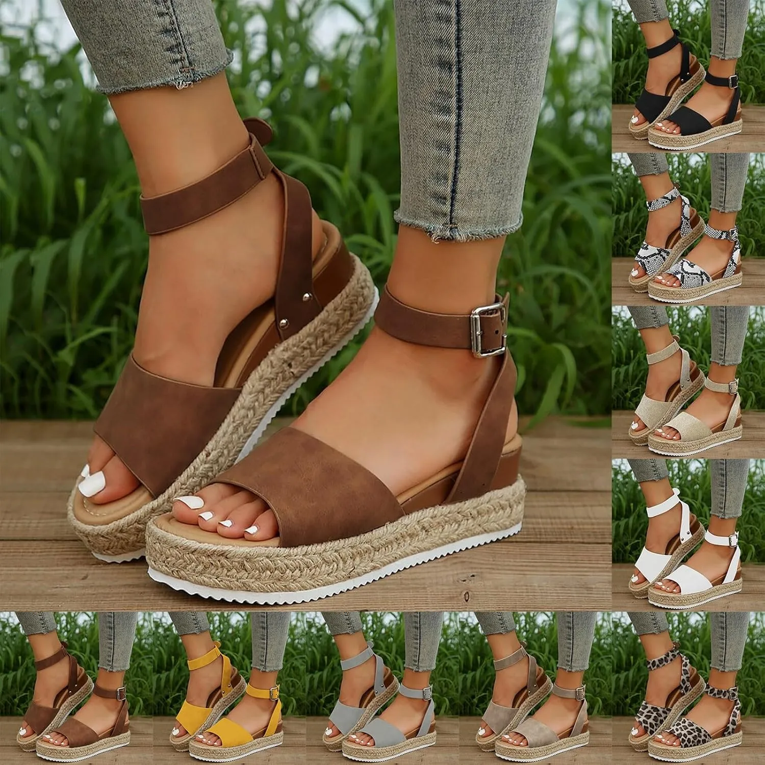 Eduavar Platform Sandals Women, Womens Sandals Elegant Buckle Ankle Strap Comfortable Espadrilles Platform Casual Sandals