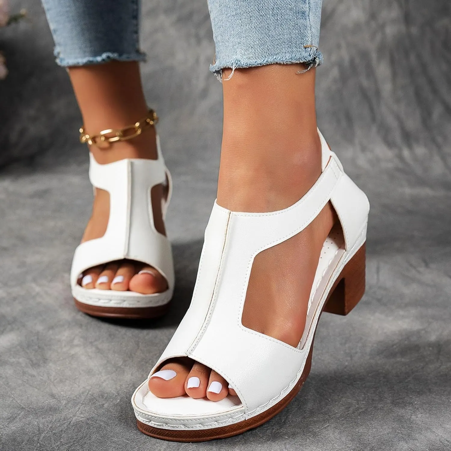 Eduavar Sandals for Women 2025 Low Block Heels Chunky Wedding Ankle Strap Dress Pump Shoes Slingback Open Toe Heeled Sandals