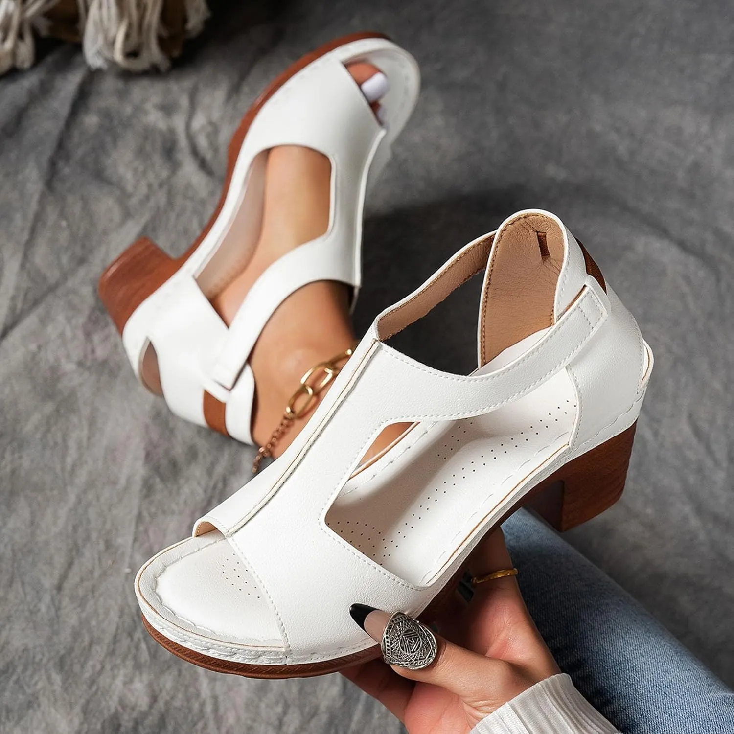 Eduavar Sandals for Women 2025 Low Block Heels Chunky Wedding Ankle Strap Dress Pump Shoes Slingback Open Toe Heeled Sandals