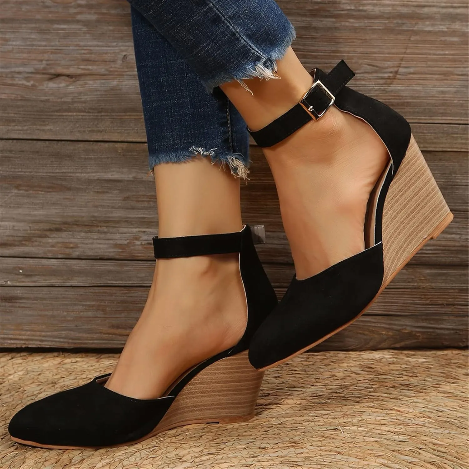 Eduavar Sandals for Women 2025 Slingback Pointed Closed Toe Low Block Heels Sandals Dress Party Elegant Wedge Pumps Shoes