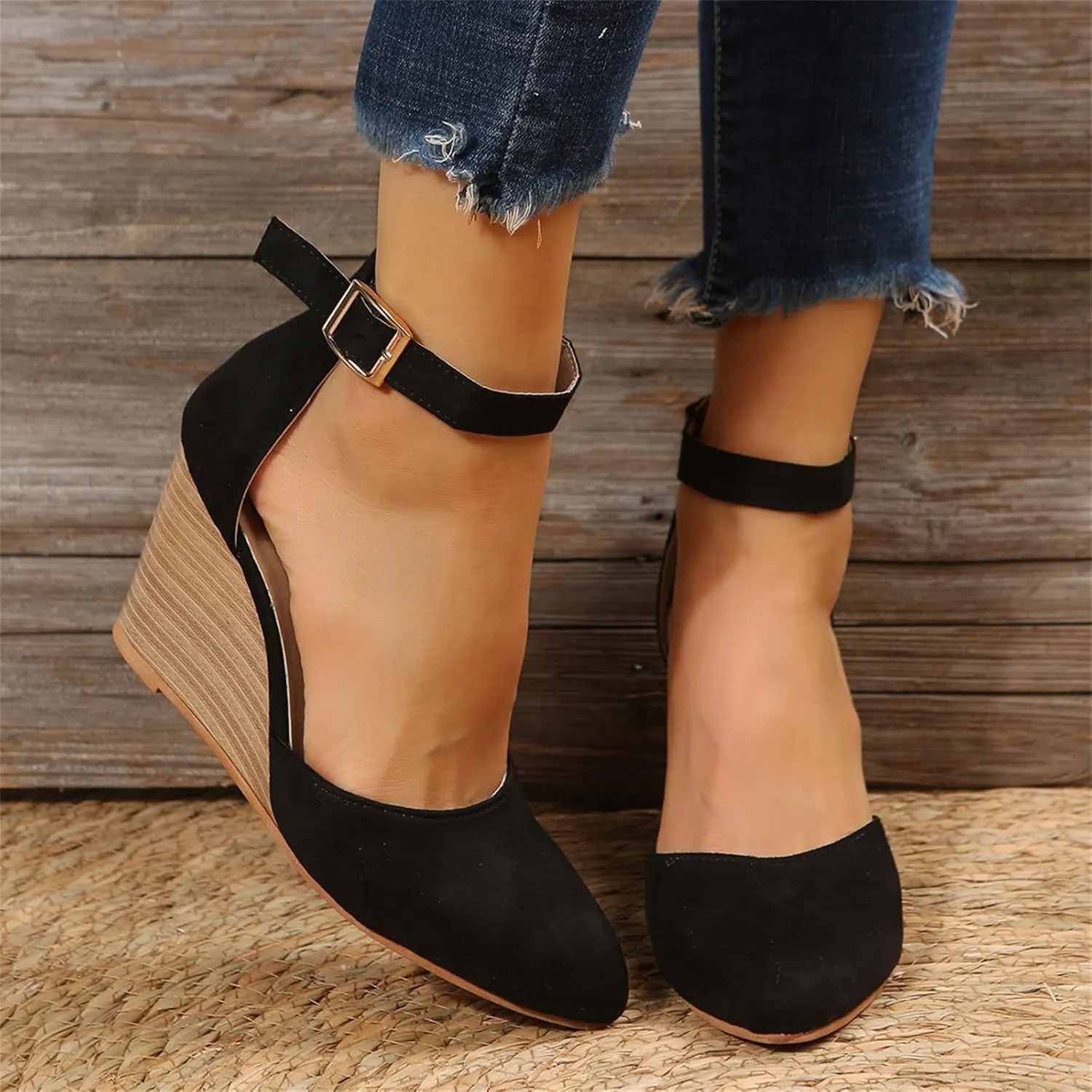 Eduavar Sandals for Women 2025 Slingback Pointed Closed Toe Low Block Heels Sandals Dress Party Elegant Wedge Pumps Shoes