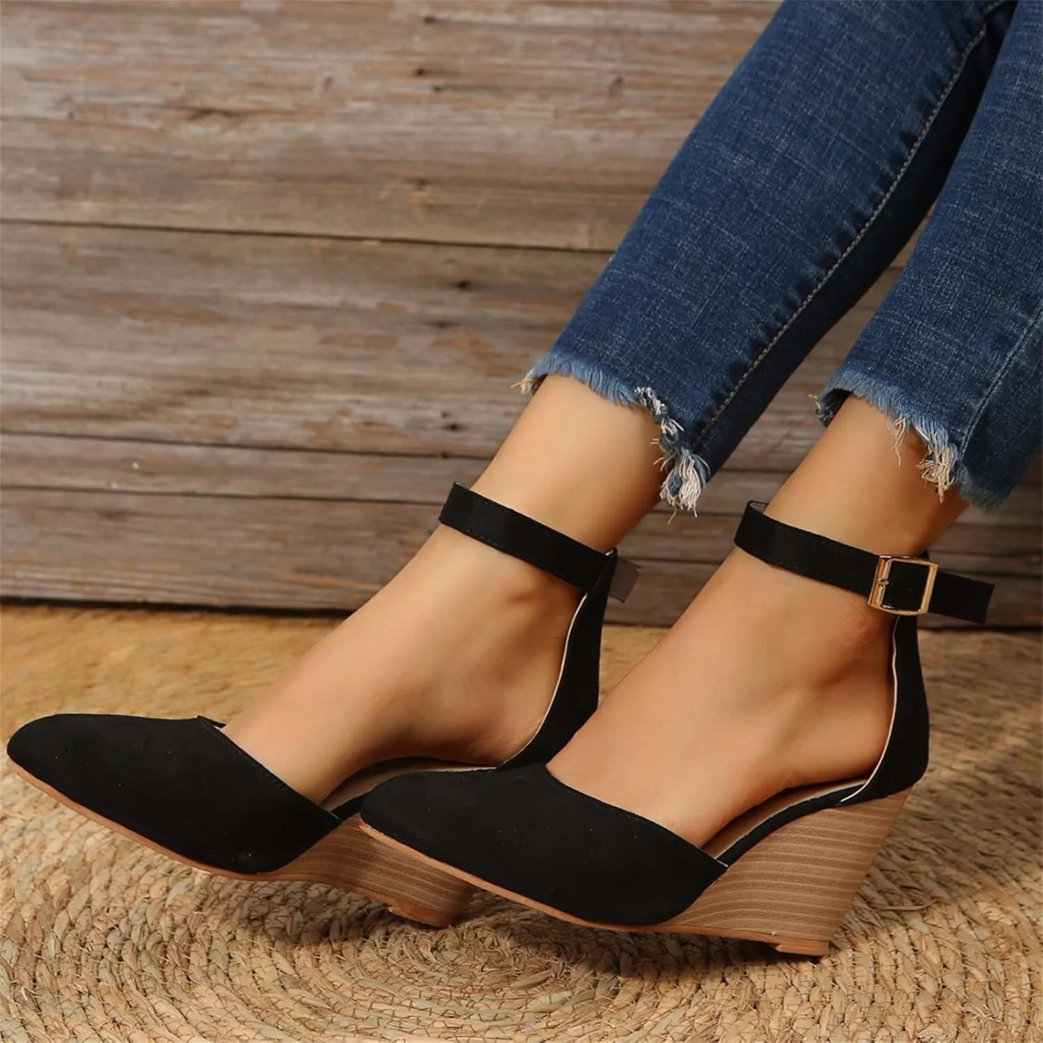 Eduavar Sandals for Women 2025 Slingback Pointed Closed Toe Low Block Heels Sandals Dress Party Elegant Wedge Pumps Shoes