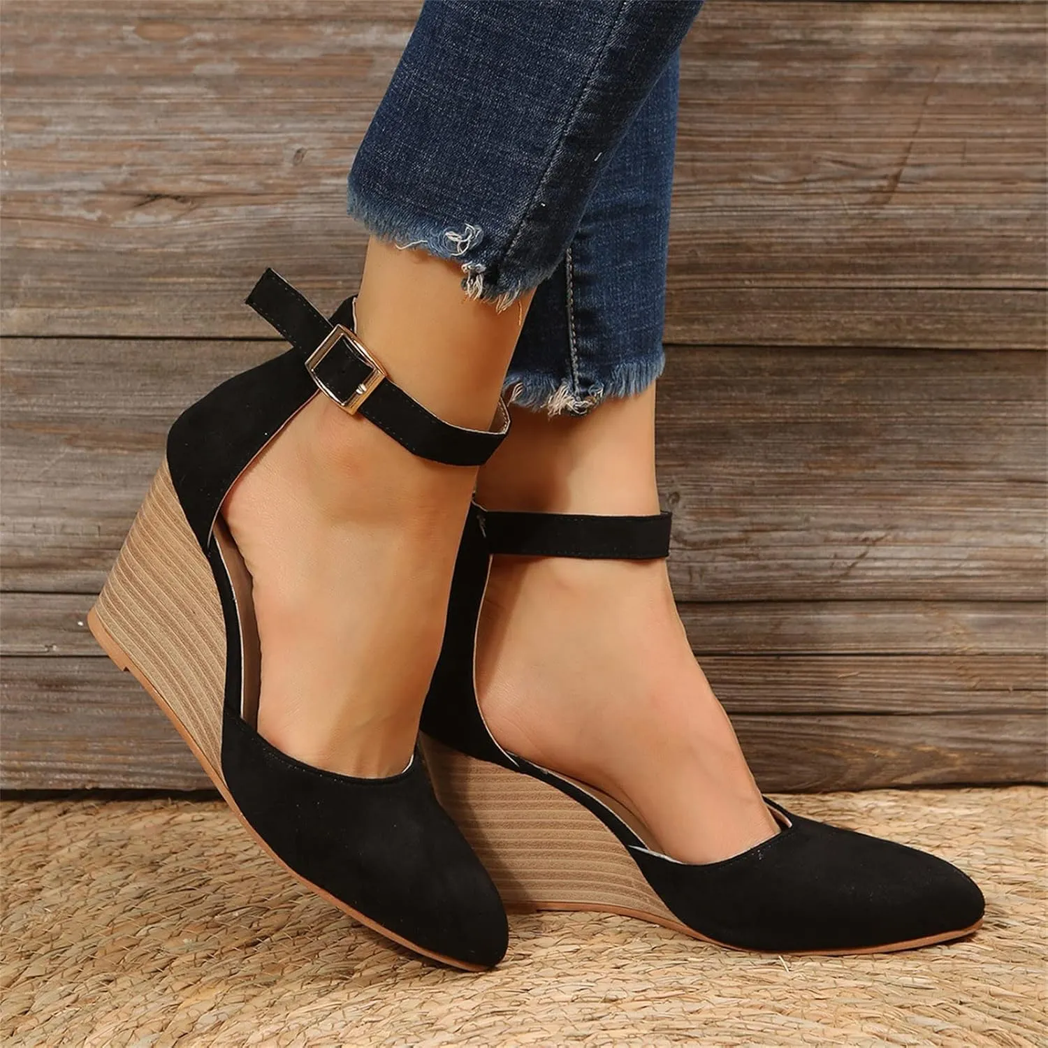 Eduavar Sandals for Women 2025 Slingback Pointed Closed Toe Low Block Heels Sandals Dress Party Elegant Wedge Pumps Shoes