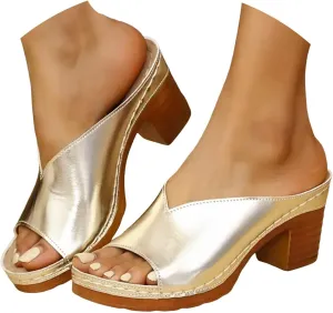 Eduavar Sandals for Women 2025 Summer Block Open Toe Low Heel Chunky Sandals Classic Casual Slip on Dressy Comfortable Shoes