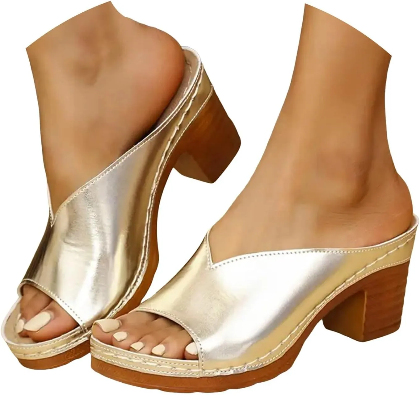 Eduavar Sandals for Women 2025 Summer Block Open Toe Low Heel Chunky Sandals Classic Casual Slip on Dressy Comfortable Shoes