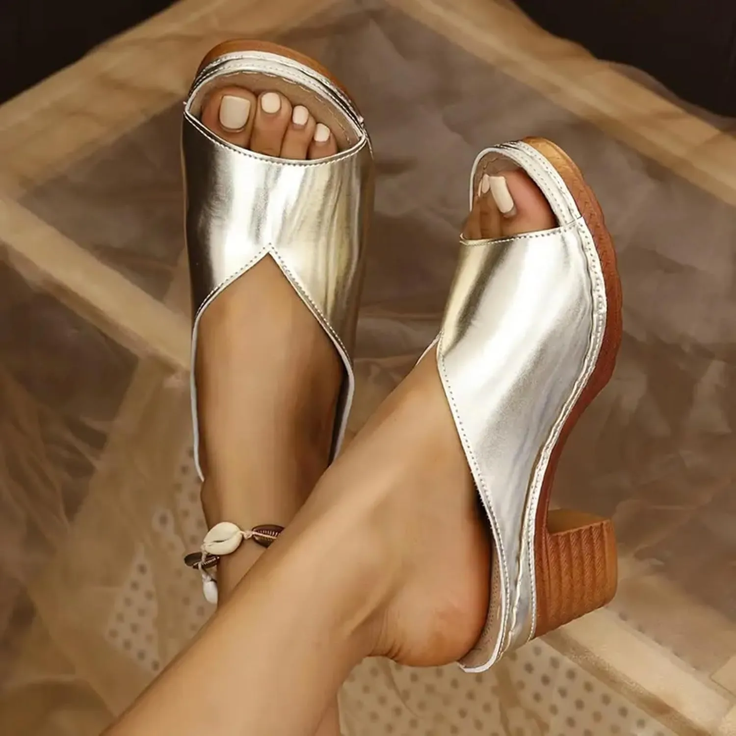 Eduavar Sandals for Women 2025 Summer Block Open Toe Low Heel Chunky Sandals Classic Casual Slip on Dressy Comfortable Shoes