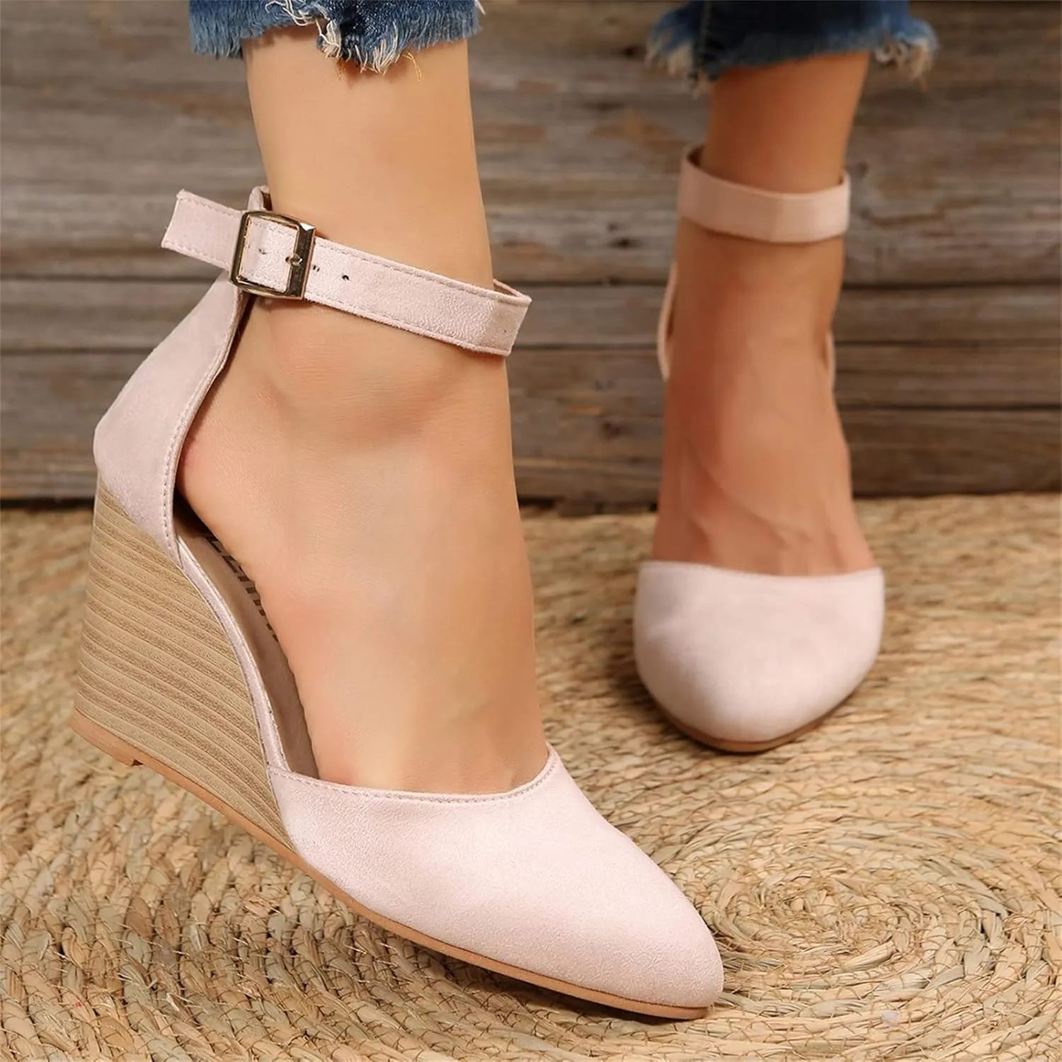 Eduavar Sandals for Women Dressy Summer, Wedge Sandals for Women Chunky Heel Sandals Open Toe Hollow Out Ankle Strap Sandals