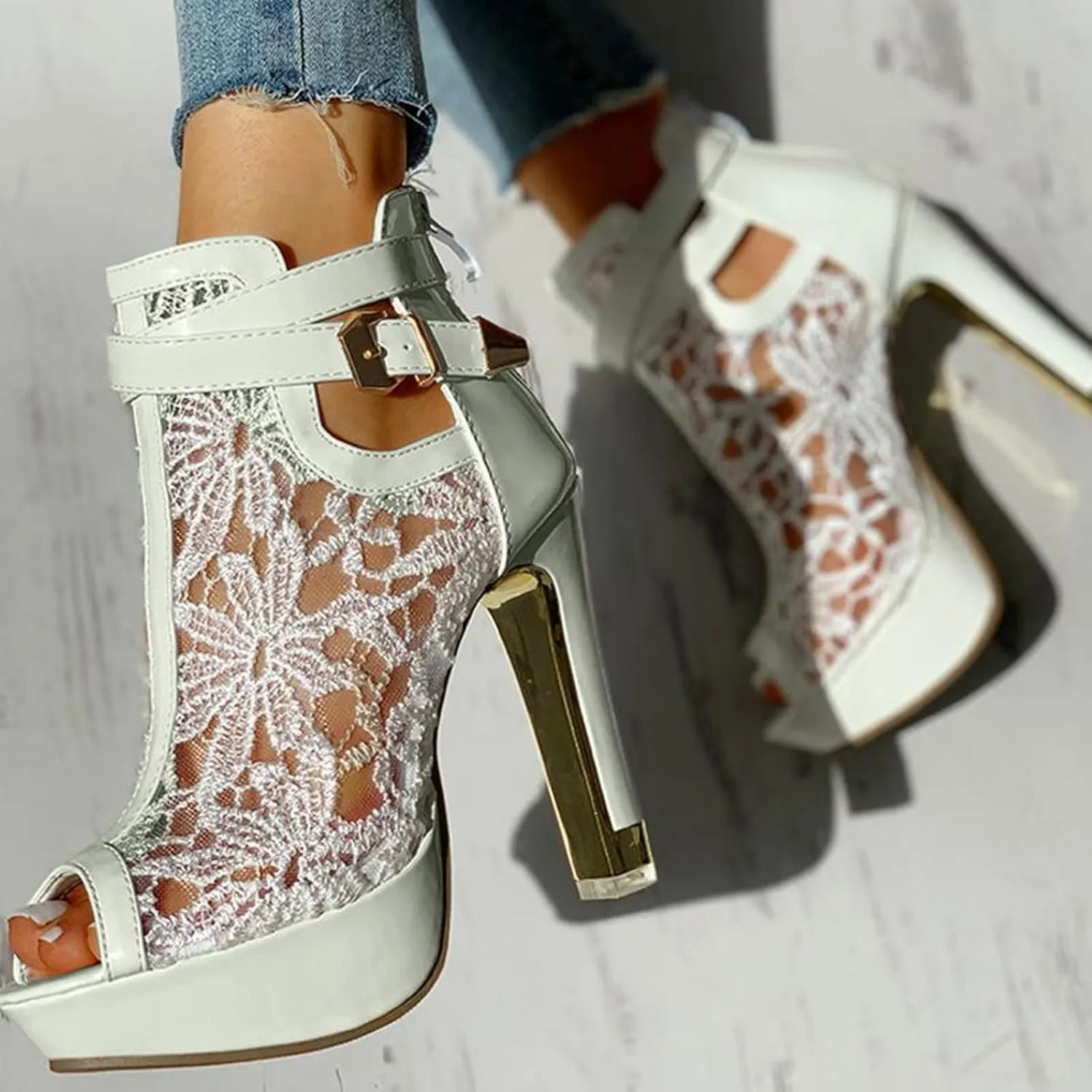 Eduavar Sandals for Women Dressy Summer, Wedge Sandals for Women Chunky Heel Sandals Open Toe Hollow Out Ankle Strap Sandals