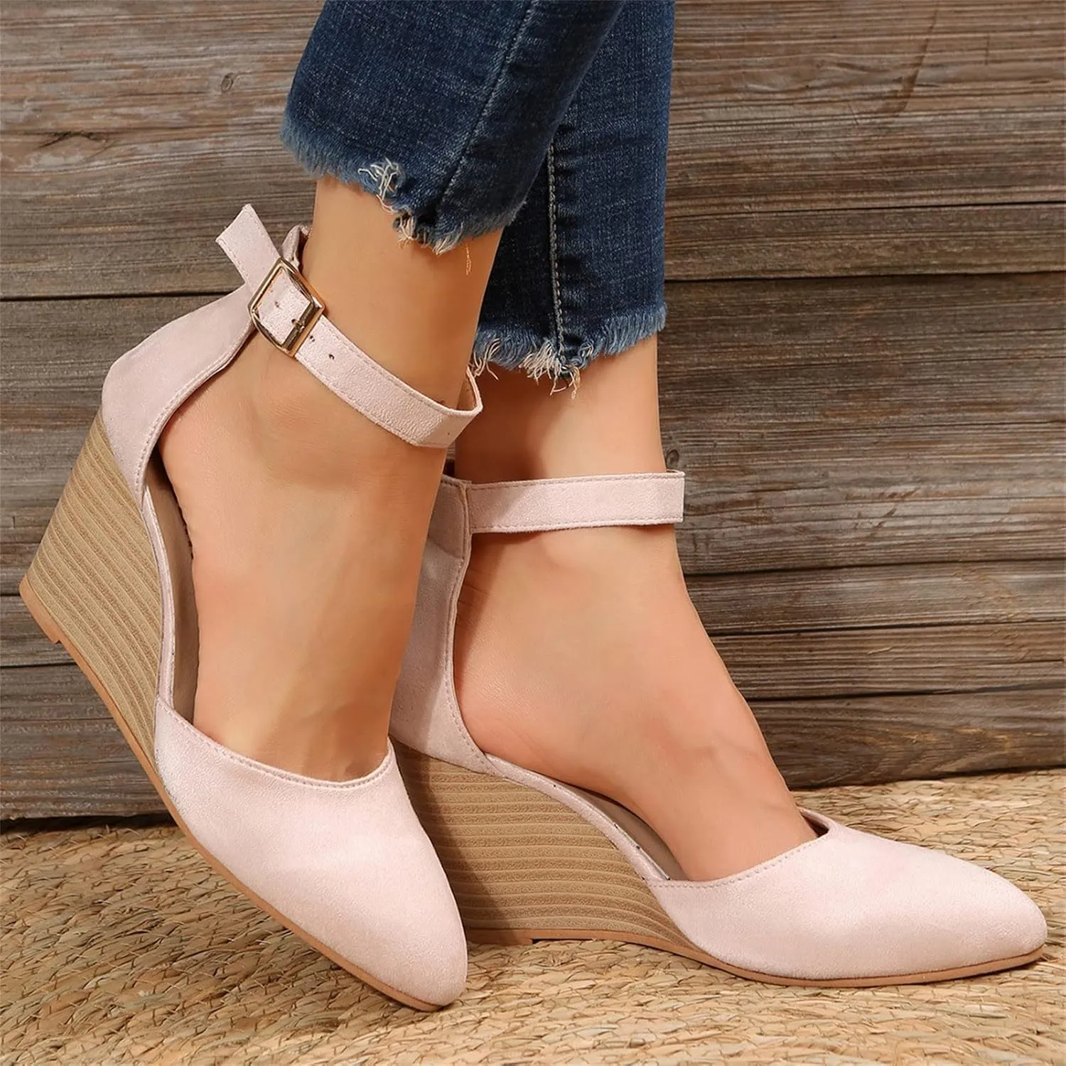 Eduavar Sandals for Women Dressy Summer, Wedge Sandals for Women Chunky Heel Sandals Open Toe Hollow Out Ankle Strap Sandals