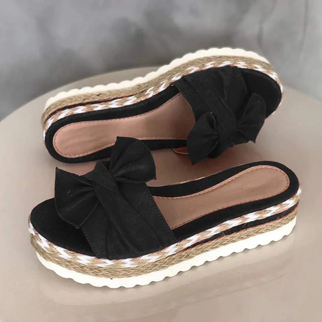 Eduavar Sandals for Women Dressy Summer, Womens Sandals Dressy Breathable Open Toe Bow Sandals Women Weave Flat Beach Sandals