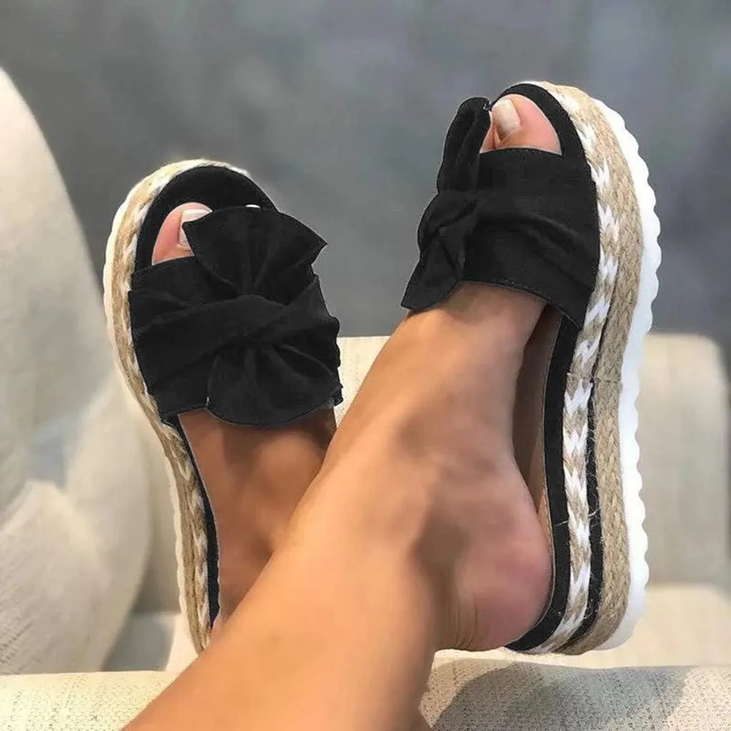 Eduavar Sandals for Women Dressy Summer, Womens Sandals Dressy Breathable Open Toe Bow Sandals Women Weave Flat Beach Sandals