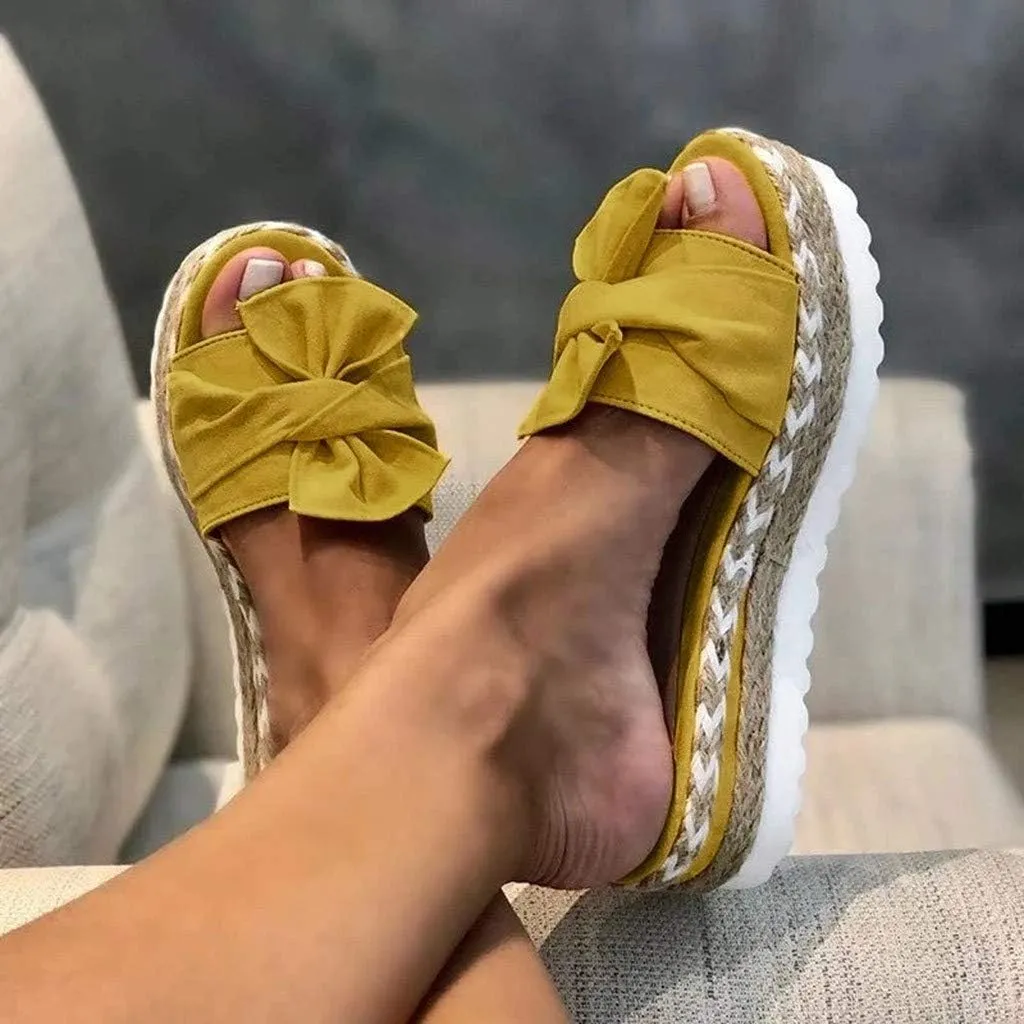 Eduavar Sandals for Women Dressy Summer, Womens Sandals Dressy Breathable Open Toe Bow Sandals Women Weave Flat Beach Sandals