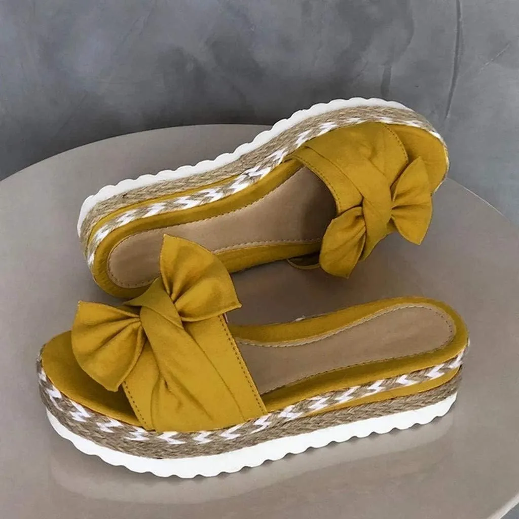 Eduavar Sandals for Women Dressy Summer, Womens Sandals Dressy Breathable Open Toe Bow Sandals Women Weave Flat Beach Sandals