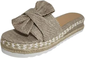 Eduavar Sandals for Women Dressy Summer, Womens Sandals Dressy Breathable Open Toe Bow Sandals Women Weave Flat Beach Sandals