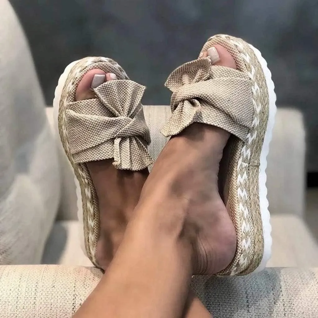 Eduavar Sandals for Women Dressy Summer, Womens Sandals Dressy Breathable Open Toe Bow Sandals Women Weave Flat Beach Sandals